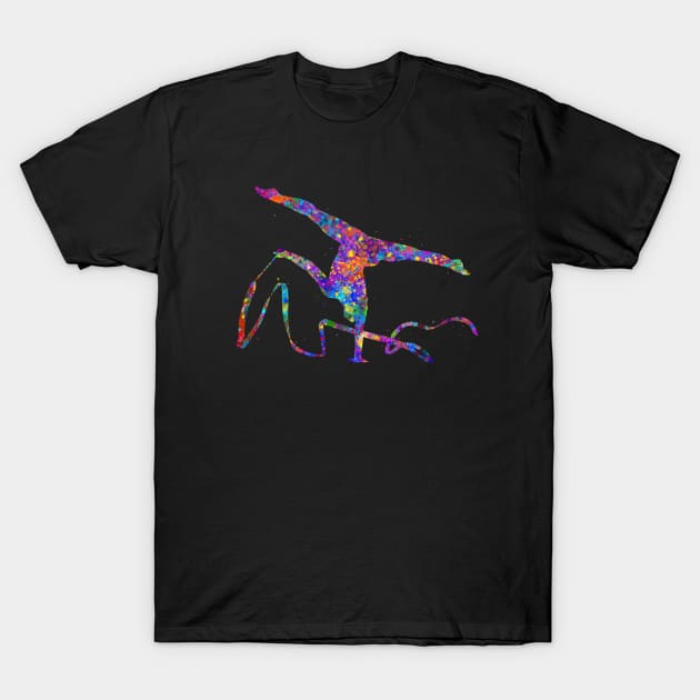 Rhythmic gymnastics ribbon watercolor art T-Shirt by Yahya Art